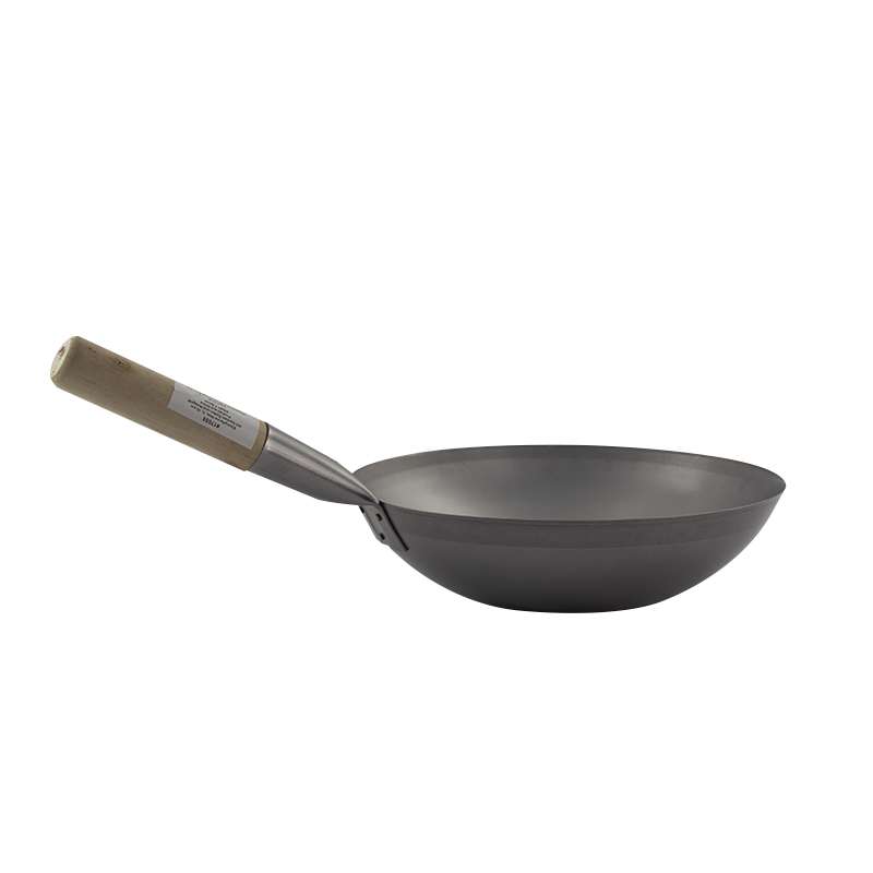 Wok profesional de 30 cm. de acero carbono y mango de hierro plano